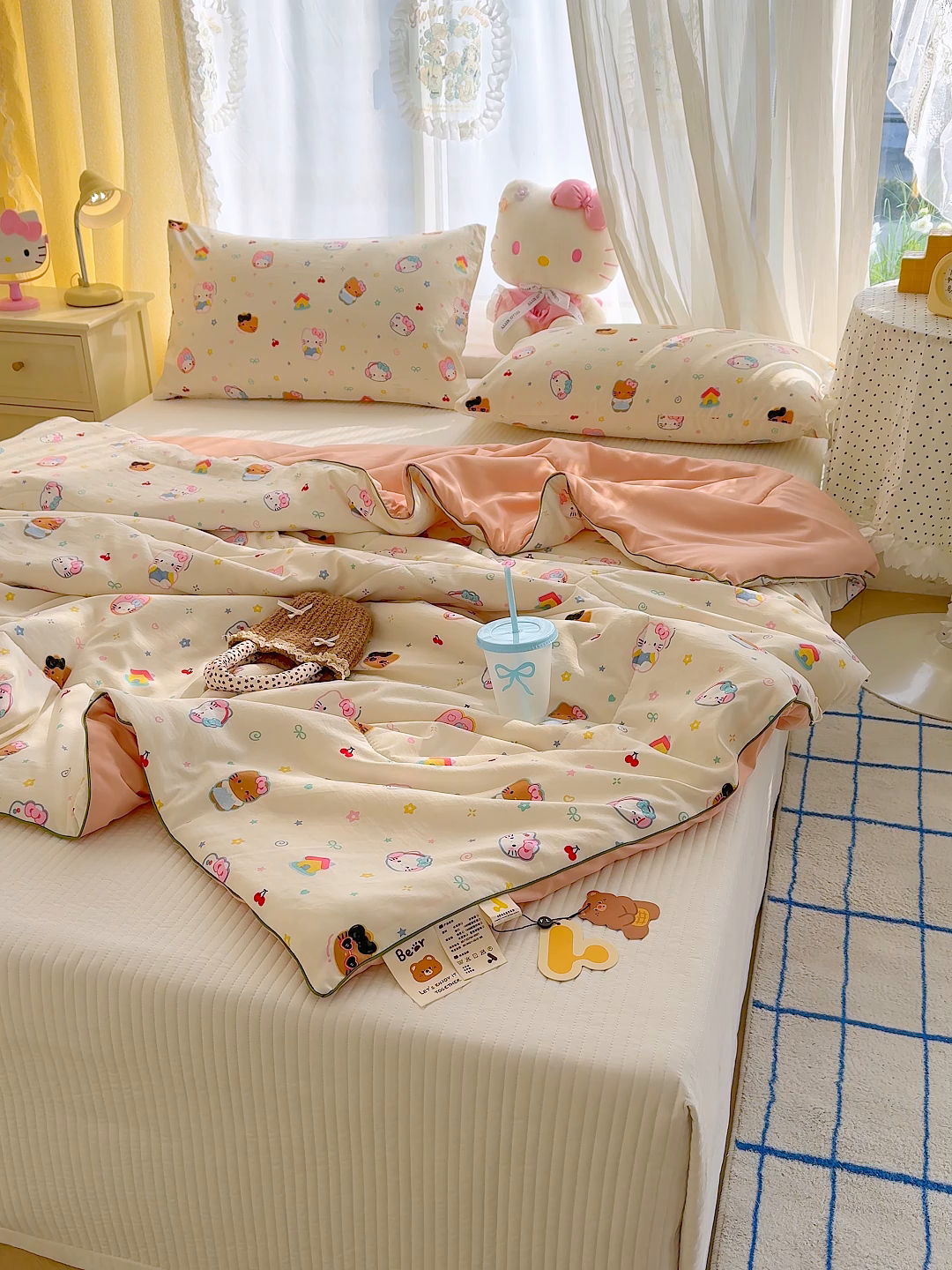 91家纺网 家纺一手货源 找家纺 弗苓家纺 2026新款A类水洗皱皱纱夏被夏凉被空调被 软萌凯蒂