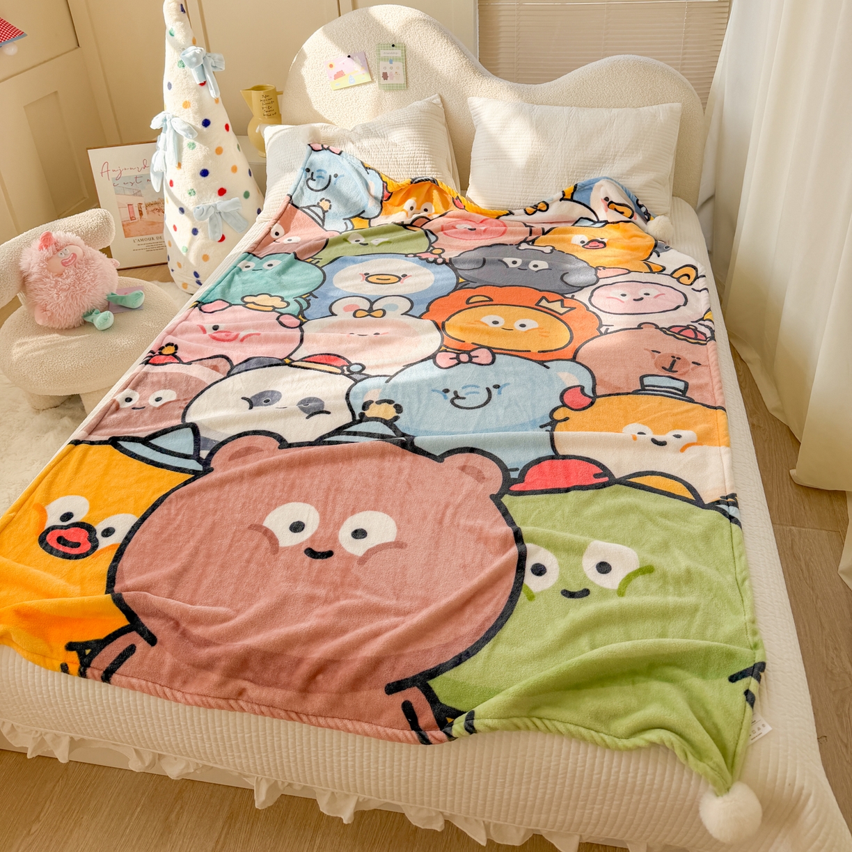 91家纺网 家纺一手货源 找家纺 潮邦创意家居 2026新款星眠绒单层双面球毯-BubbleTots巴波布布独家授权 巴波众萌