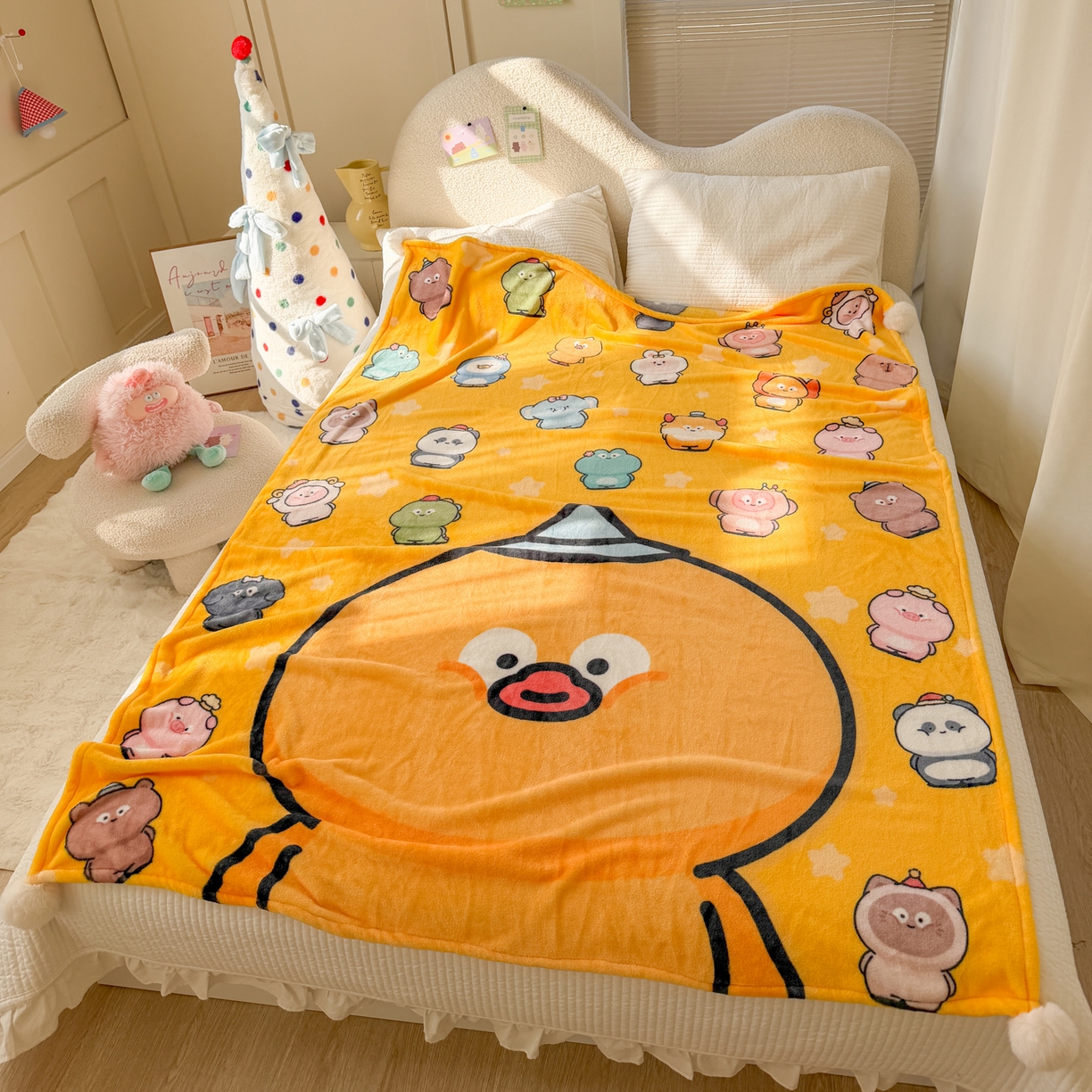 91家纺网 家纺一手货源 找家纺 潮邦创意家居 2026新款星眠绒单层双面球毯-BubbleTots巴波布布独家授权 巴啵茨茨