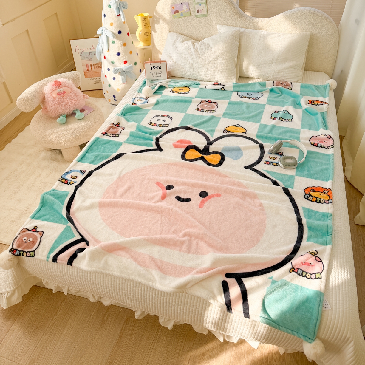 91家纺网 家纺一手货源 找家纺 （总）潮邦创意家居 2026新款星眠绒单层双面球毯-BubbleTots巴波布布独家授权