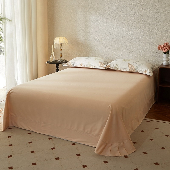 91家纺网 家纺一手货源 找家纺 沐白家居 2026新款亲肤舒适全棉印花四件套 叶时光-桔