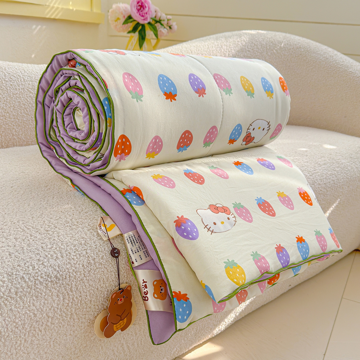 91家纺网 家纺一手货源 找家纺 弗苓家纺 2026新款A类水洗皱皱纱夏被夏凉被空调被 草莓KT