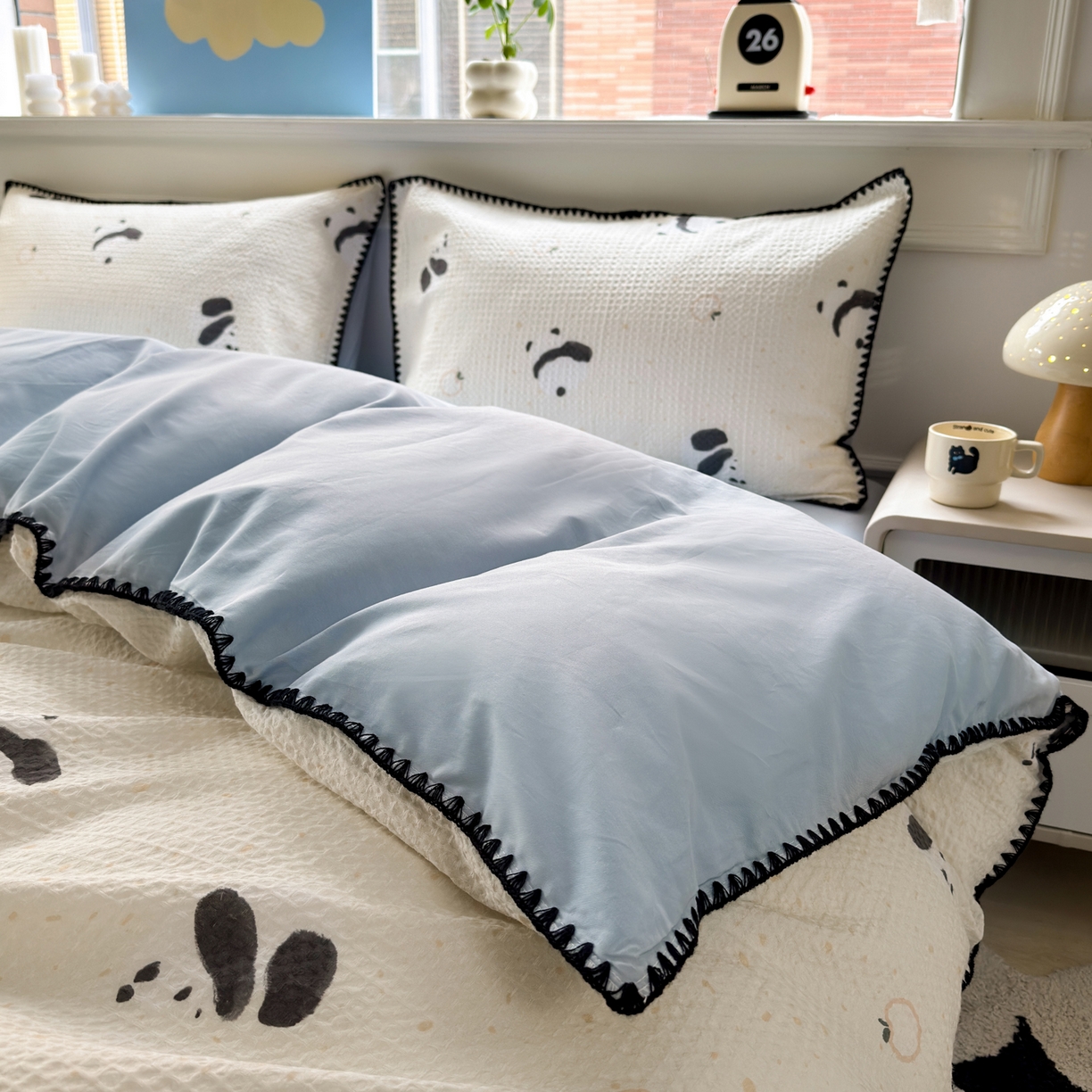 91家纺网 家纺一手货源 找家纺 雯雨家纺 2026新款A类全棉华夫格提花贝壳边工艺四件套 苏潘达灰