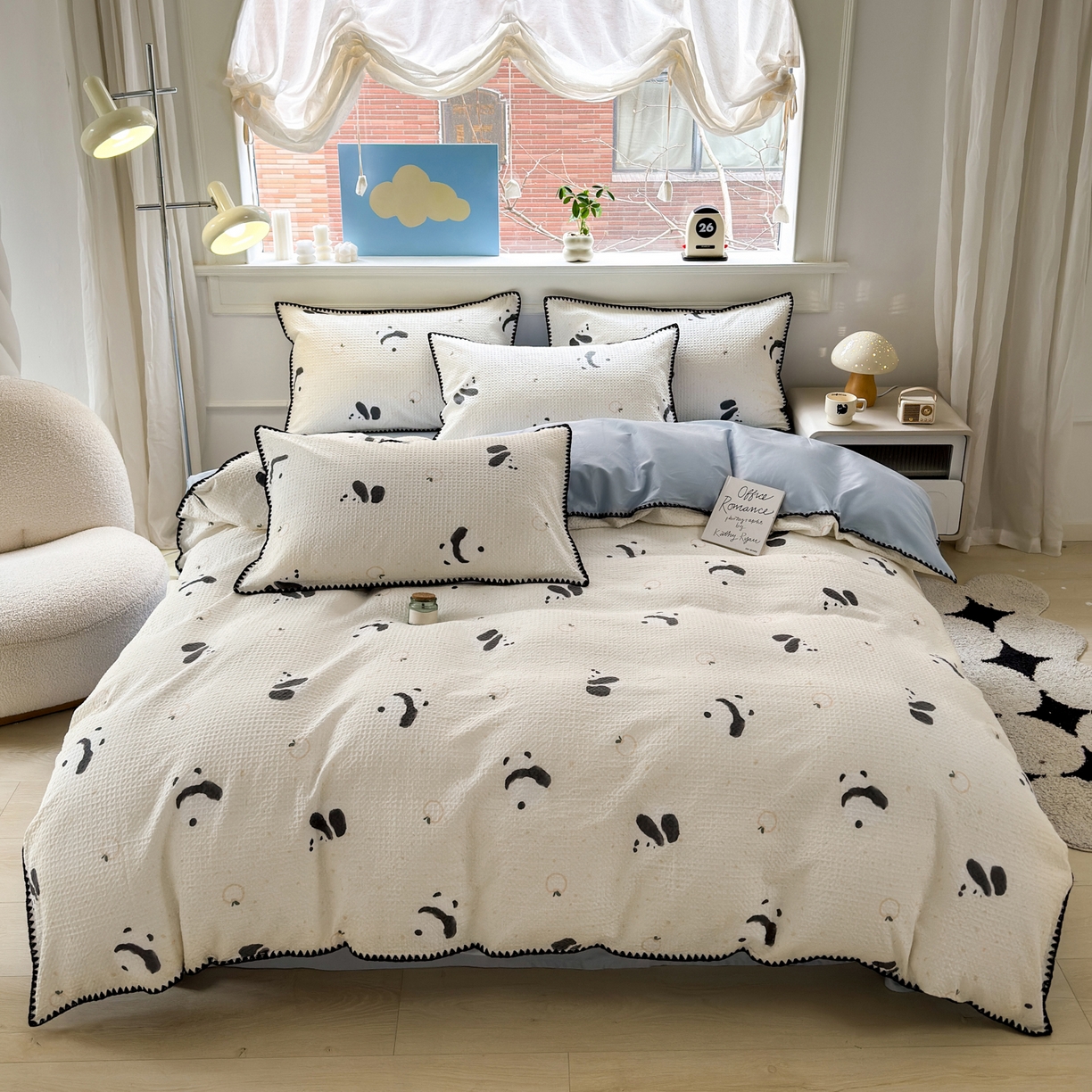 91家纺网 家纺一手货源 找家纺 雯雨家纺 2026新款A类全棉华夫格提花贝壳边工艺四件套 苏潘达灰