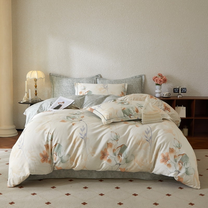 91家纺网 家纺一手货源 找家纺 沐白家居 2026新款亲肤舒适全棉印花四件套 月涟