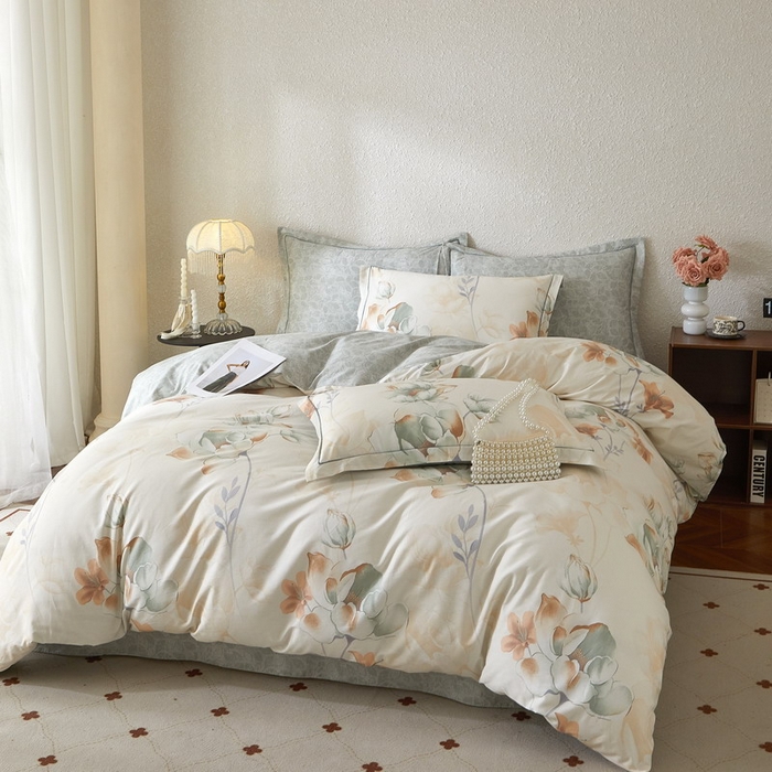 91家纺网 家纺一手货源 找家纺 沐白家居 2026新款亲肤舒适全棉印花四件套 月涟