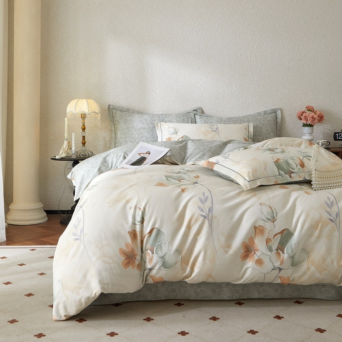 91家纺网 家纺一手货源 找家纺 沐白家居 2026新款亲肤舒适全棉印花四件套 月涟