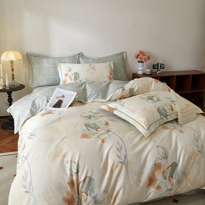 91家纺网 家纺一手货源 找家纺 沐白家居 2026新款亲肤舒适全棉印花四件套 月涟