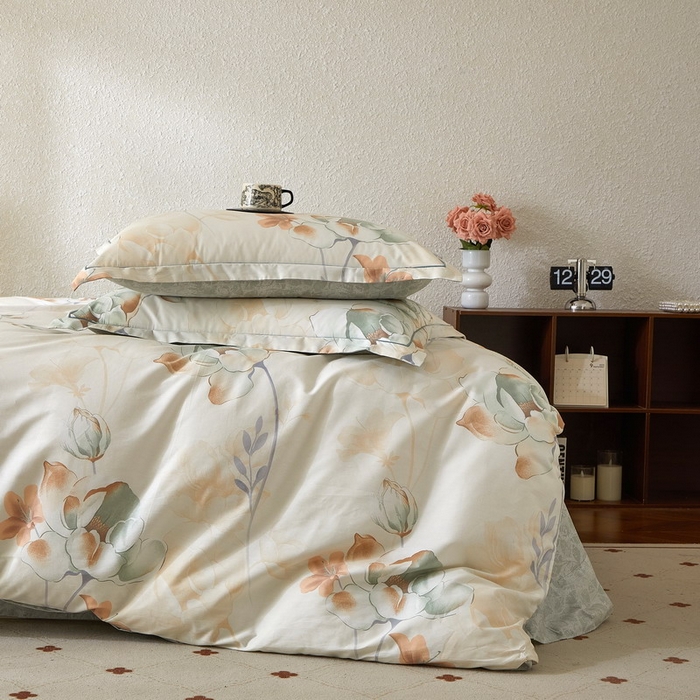 91家纺网 家纺一手货源 找家纺 沐白家居 2026新款亲肤舒适全棉印花四件套 月涟