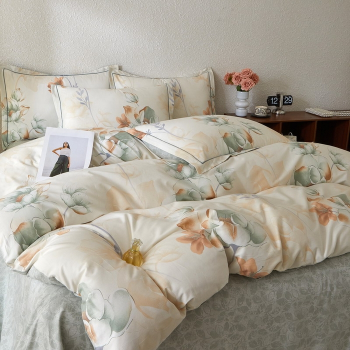 91家纺网 家纺一手货源 找家纺 沐白家居 2026新款亲肤舒适全棉印花四件套 月涟