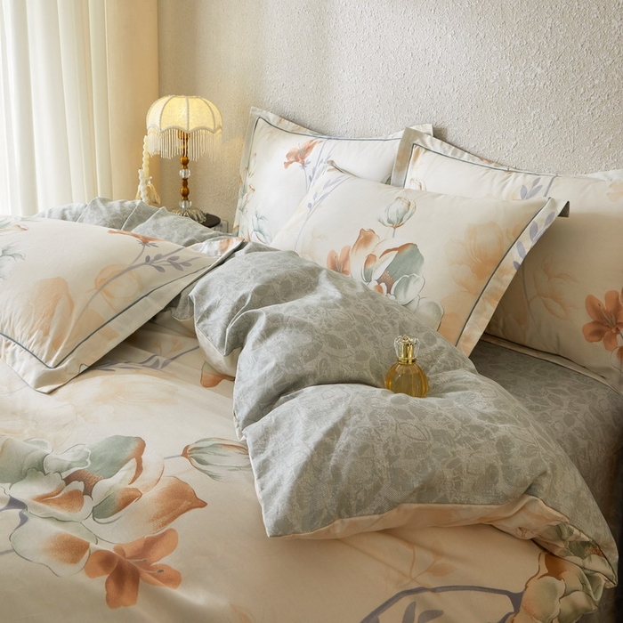 91家纺网 家纺一手货源 找家纺 沐白家居 2026新款亲肤舒适全棉印花四件套 月涟