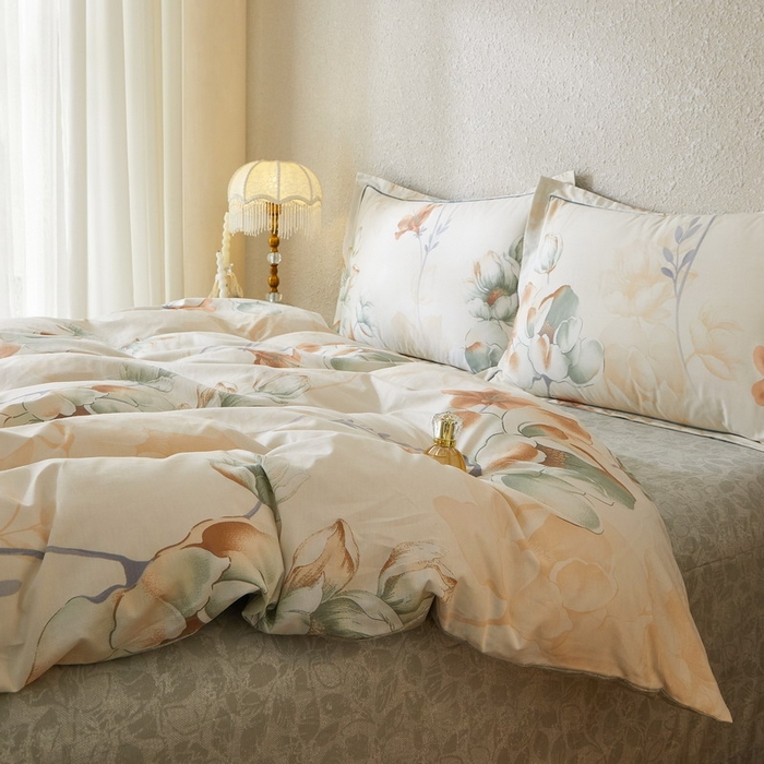 91家纺网 家纺一手货源 找家纺 沐白家居 2026新款亲肤舒适全棉印花四件套 月涟