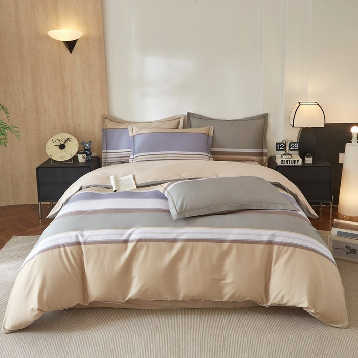 91家纺网 家纺一手货源 找家纺 沐白家居 2026新款亲肤舒适全棉印花四件套 自由式-咖