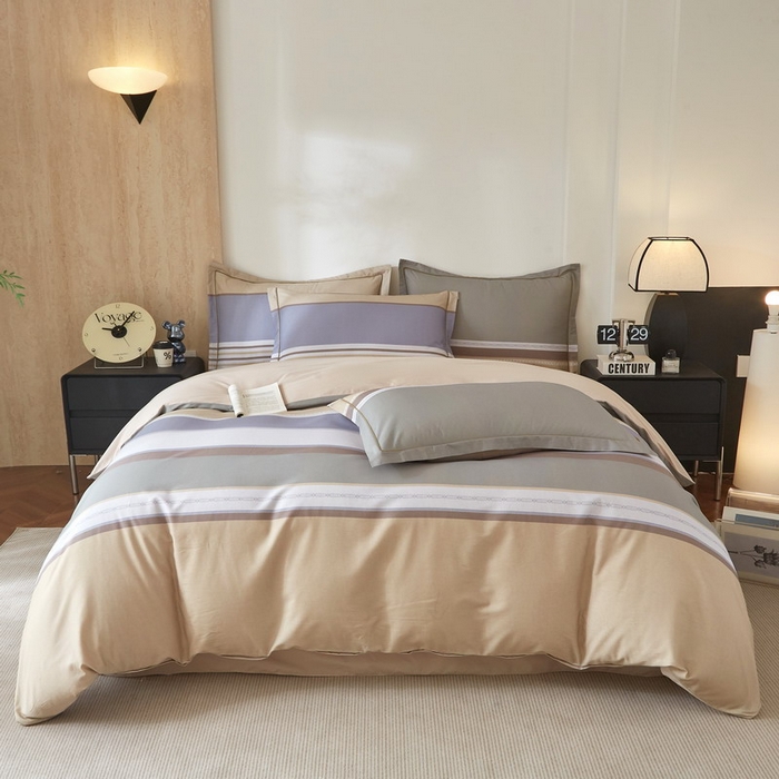 91家纺网 家纺一手货源 找家纺 沐白家居 2026新款亲肤舒适全棉印花四件套 自由式-咖