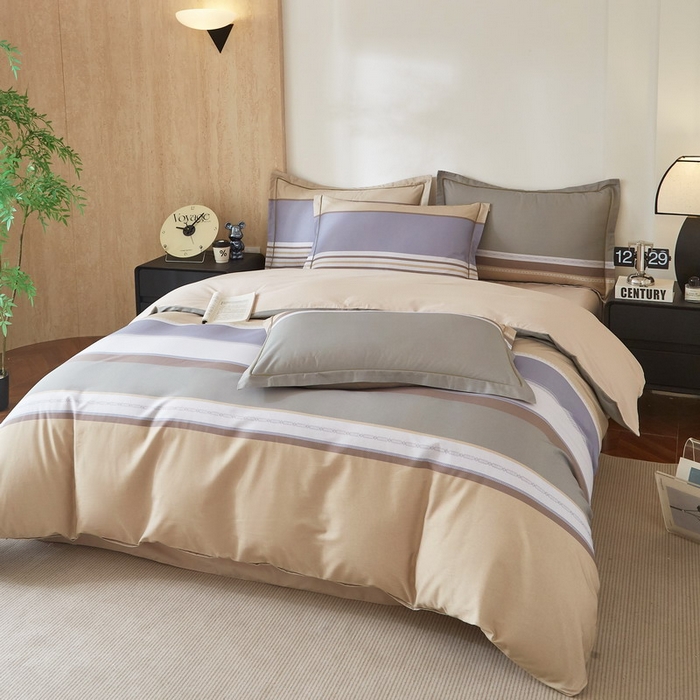 91家纺网 家纺一手货源 找家纺 沐白家居 2026新款亲肤舒适全棉印花四件套 自由式-咖