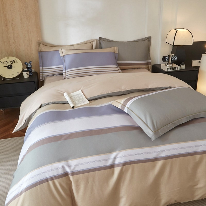 91家纺网 家纺一手货源 找家纺 沐白家居 2026新款亲肤舒适全棉印花四件套 自由式-咖