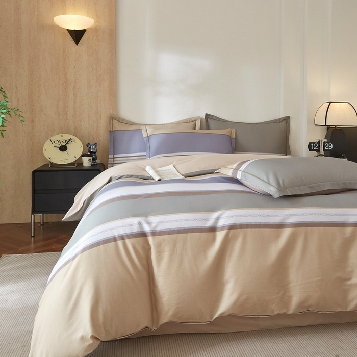 91家纺网 家纺一手货源 找家纺 沐白家居 2026新款亲肤舒适全棉印花四件套 自由式-咖