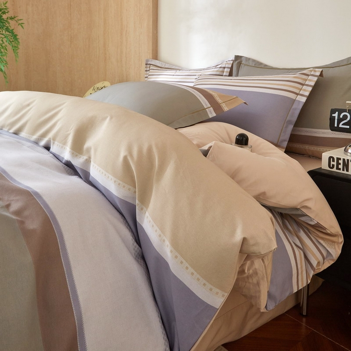 91家纺网 家纺一手货源 找家纺 沐白家居 2026新款亲肤舒适全棉印花四件套 自由式-咖