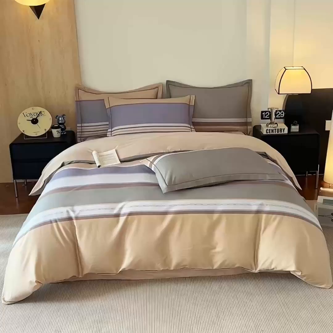 91家纺网 家纺一手货源 找家纺 沐白家居 2026新款亲肤舒适全棉印花四件套 自由式-咖