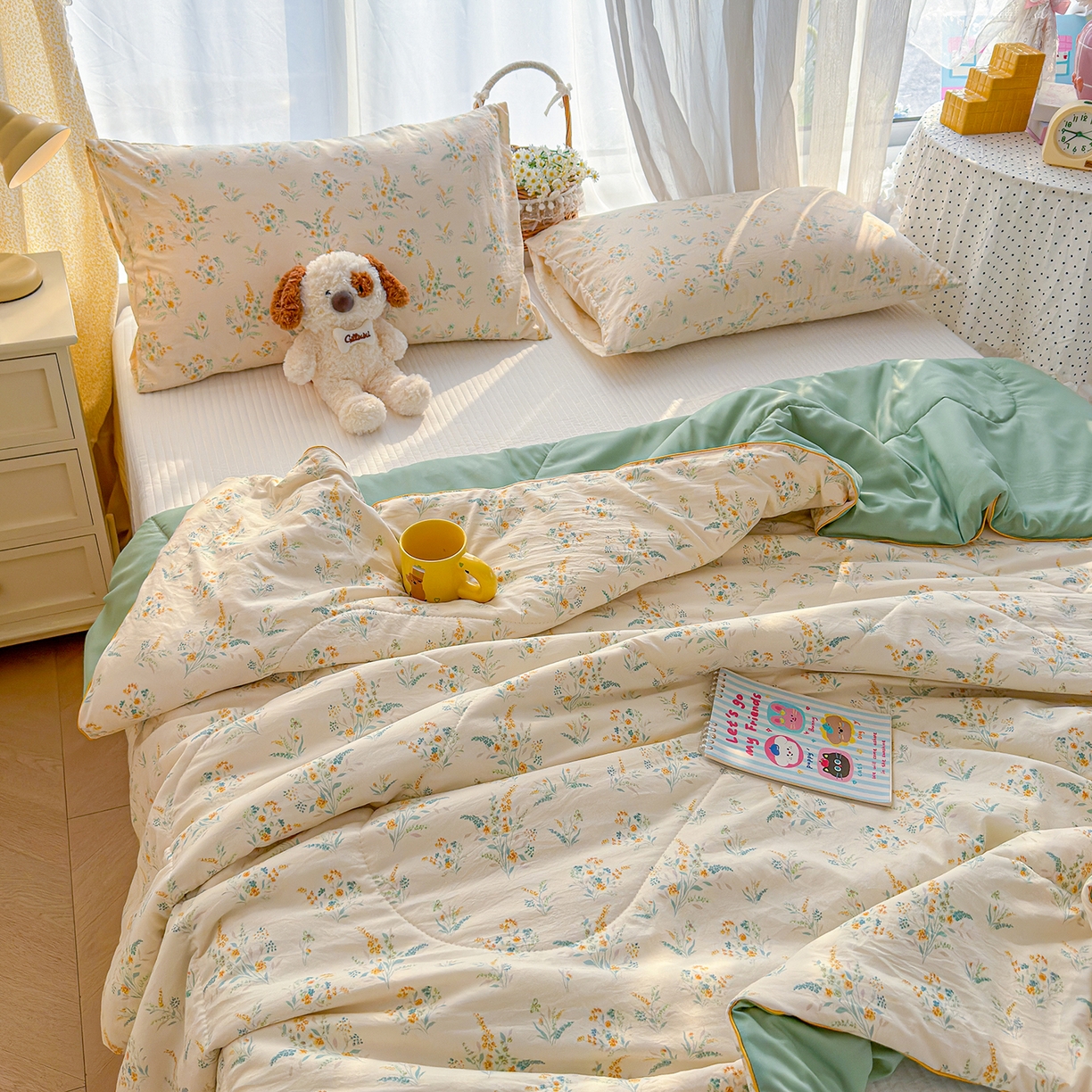 91家纺网 家纺一手货源 找家纺 弗苓家纺 2026新款A类水洗皱皱纱夏被夏凉被空调被 水月瑶