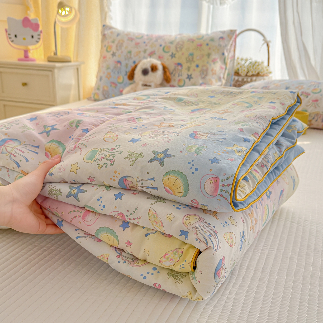 91家纺网 家纺一手货源 找家纺 弗苓家纺 2026新款A类水洗皱皱纱夏被夏凉被空调被 海洋馆