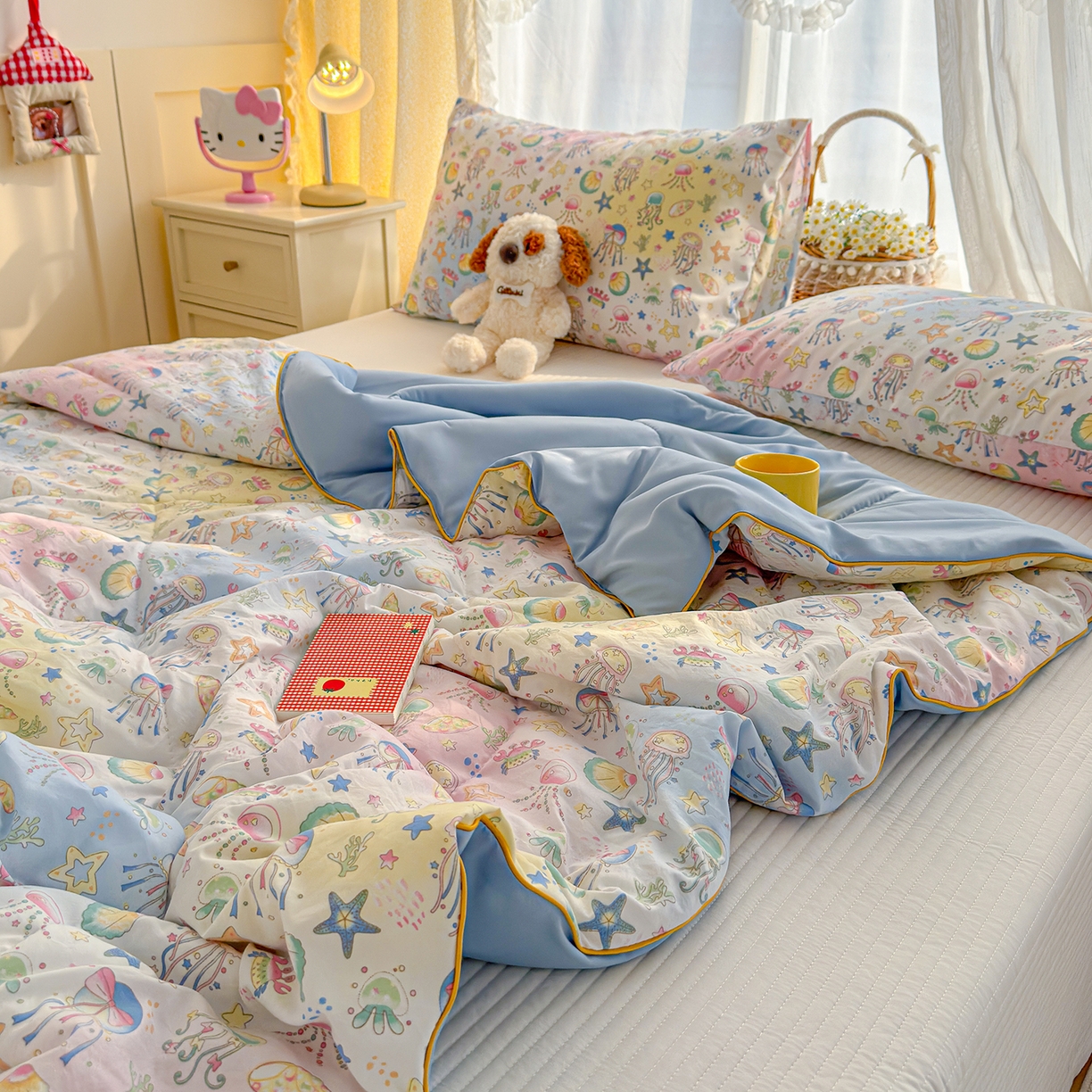 91家纺网 家纺一手货源 找家纺 弗苓家纺 2026新款A类水洗皱皱纱夏被夏凉被空调被 海洋馆