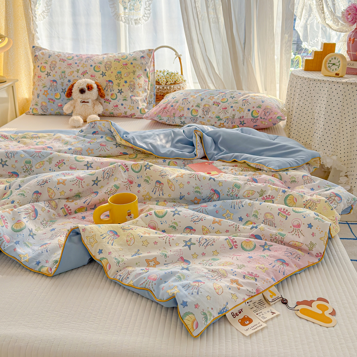 91家纺网 家纺一手货源 找家纺 弗苓家纺 2026新款A类水洗皱皱纱夏被夏凉被空调被 海洋馆