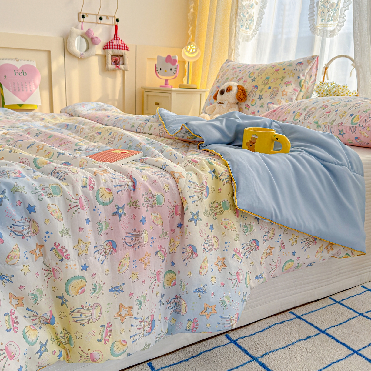 91家纺网 家纺一手货源 找家纺 弗苓家纺 2026新款A类水洗皱皱纱夏被夏凉被空调被 海洋馆