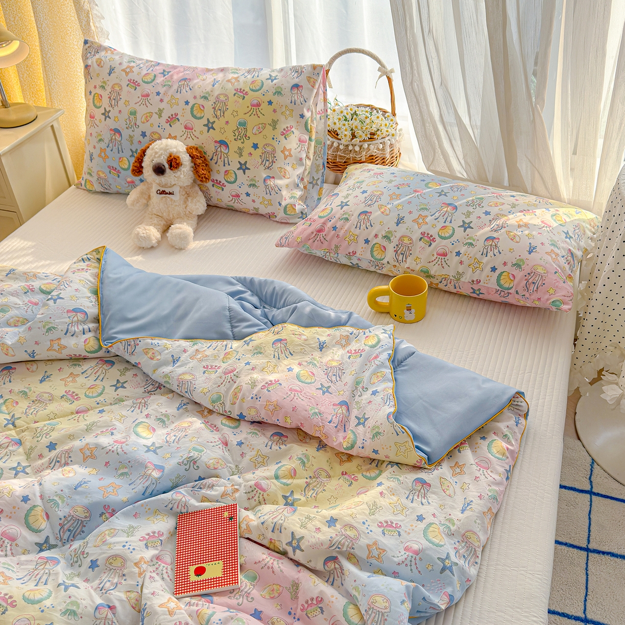 91家纺网 家纺一手货源 找家纺 弗苓家纺 2026新款A类水洗皱皱纱夏被夏凉被空调被 海洋馆