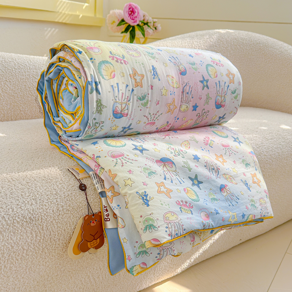 91家纺网 家纺一手货源 找家纺 弗苓家纺 2026新款A类水洗皱皱纱夏被夏凉被空调被 海洋馆