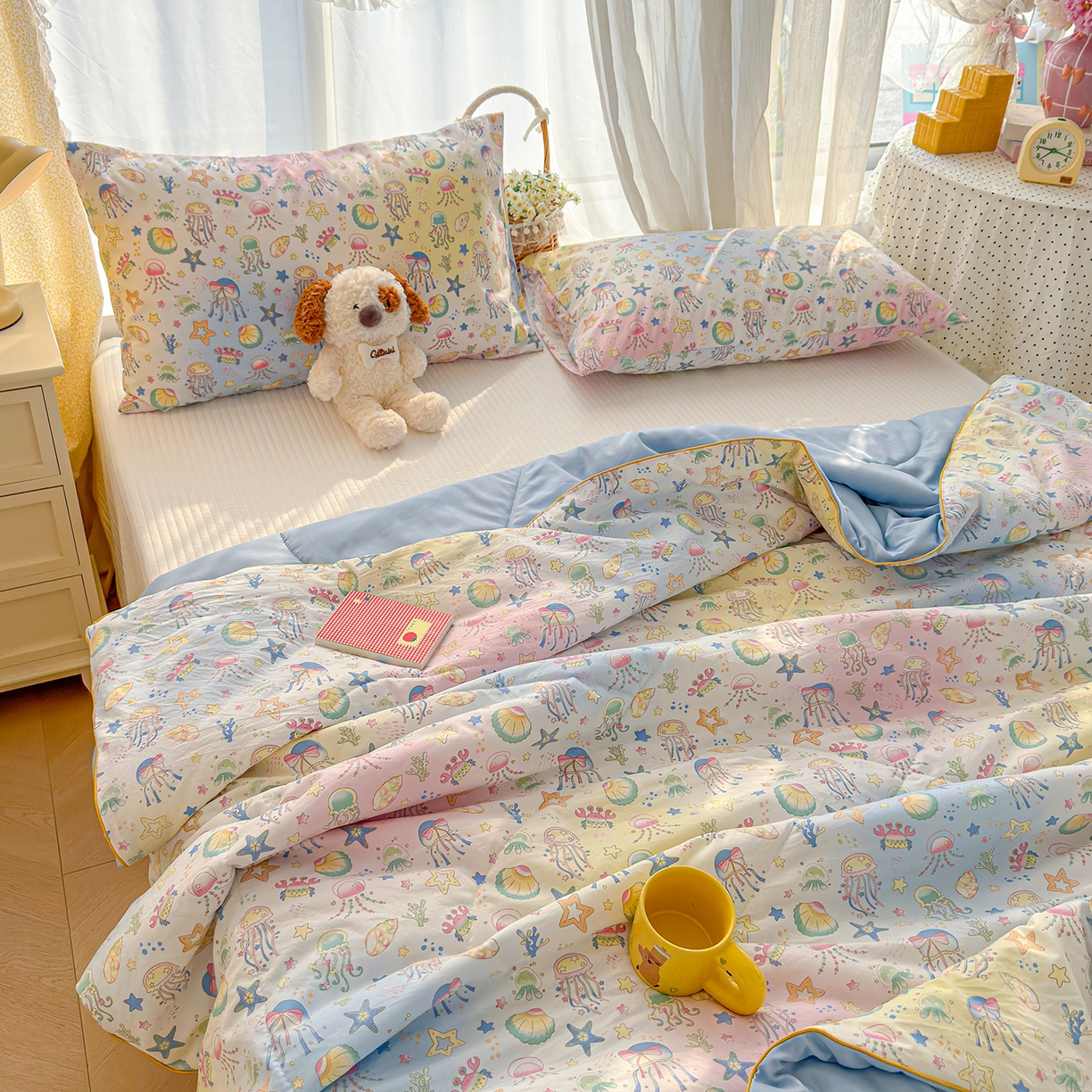 91家纺网 家纺一手货源 找家纺 弗苓家纺 2026新款A类水洗皱皱纱夏被夏凉被空调被 海洋馆