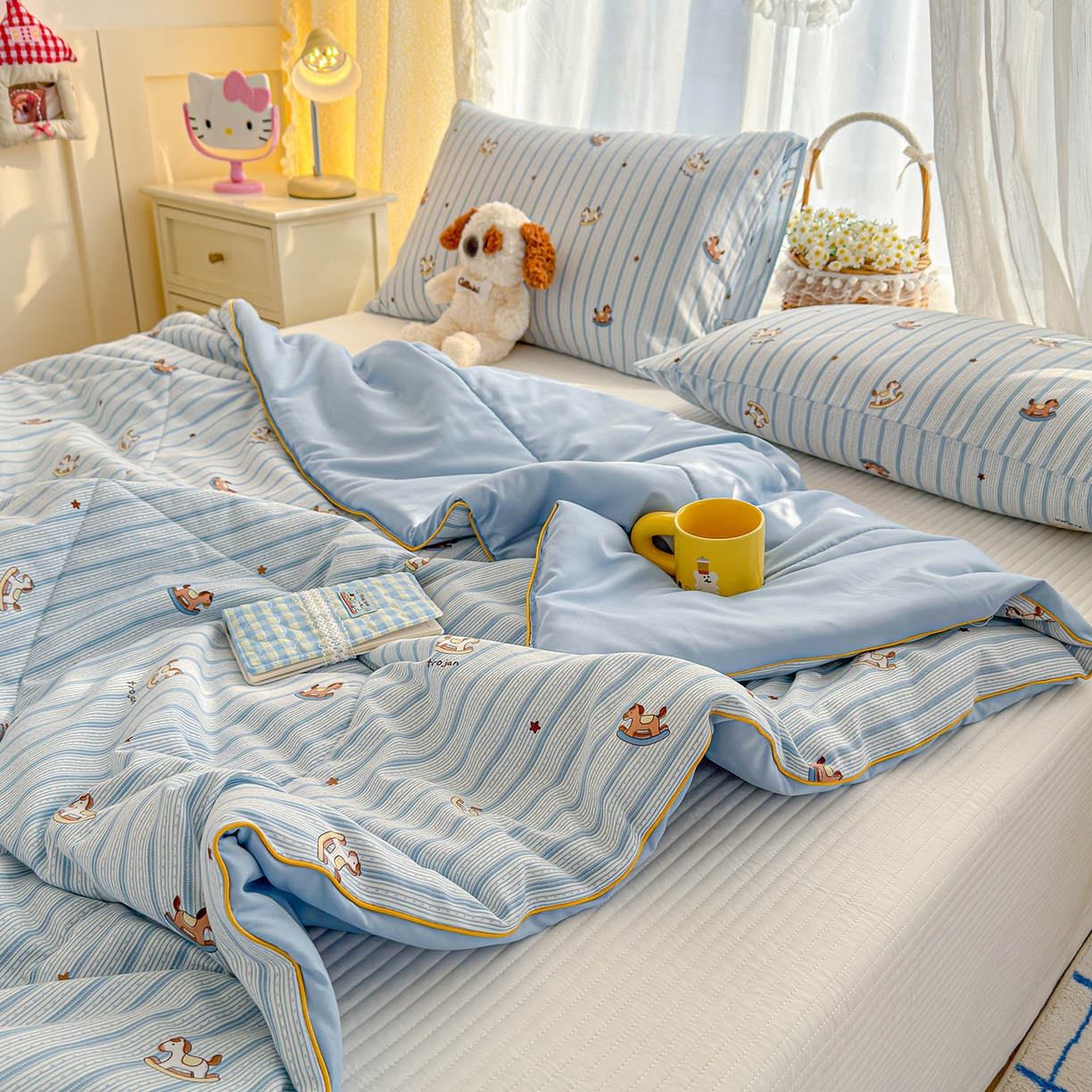 91家纺网 家纺一手货源 找家纺 弗苓家纺 2026新款A类水洗皱皱纱夏被夏凉被空调被 小木马