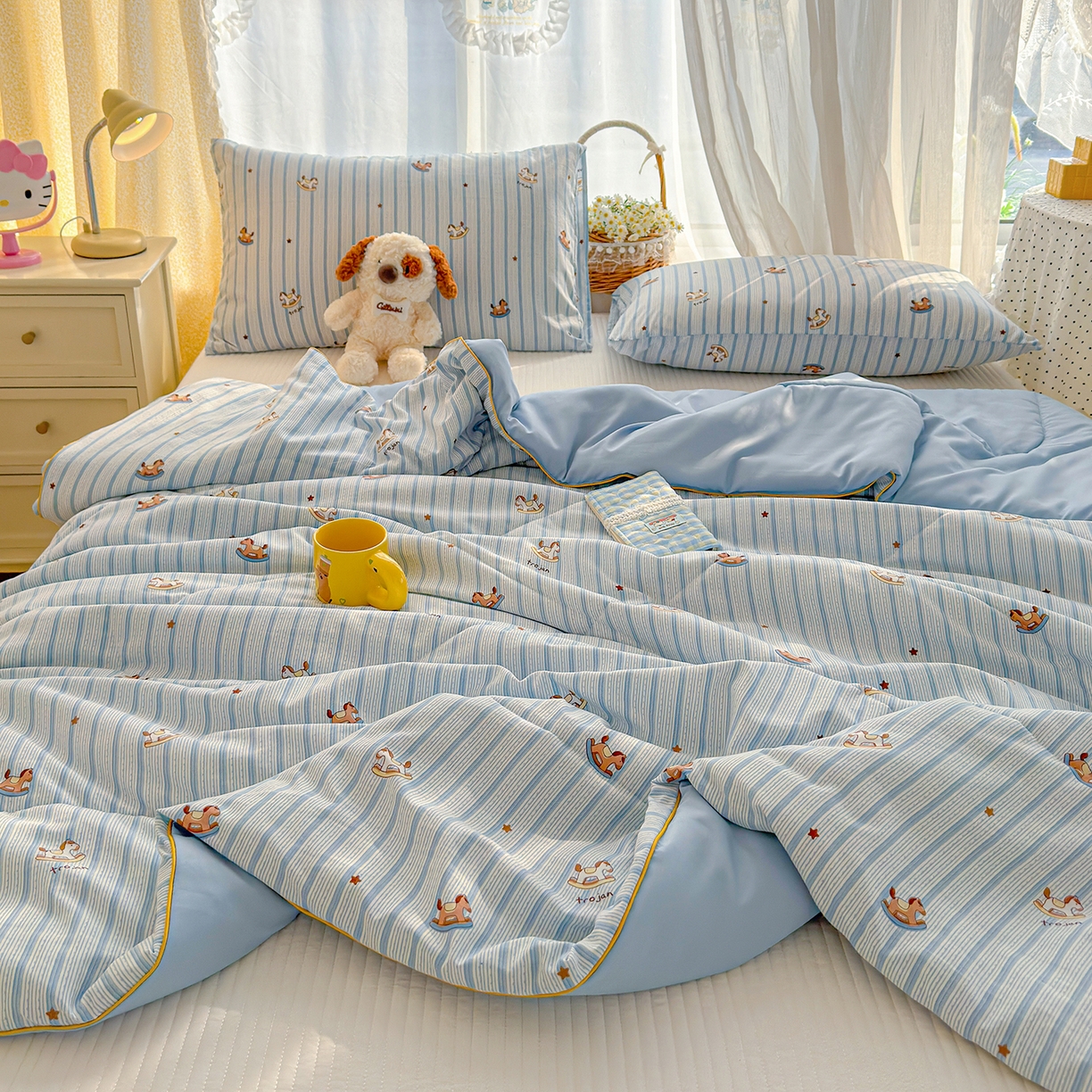 91家纺网 家纺一手货源 找家纺 弗苓家纺 2026新款A类水洗皱皱纱夏被夏凉被空调被 小木马