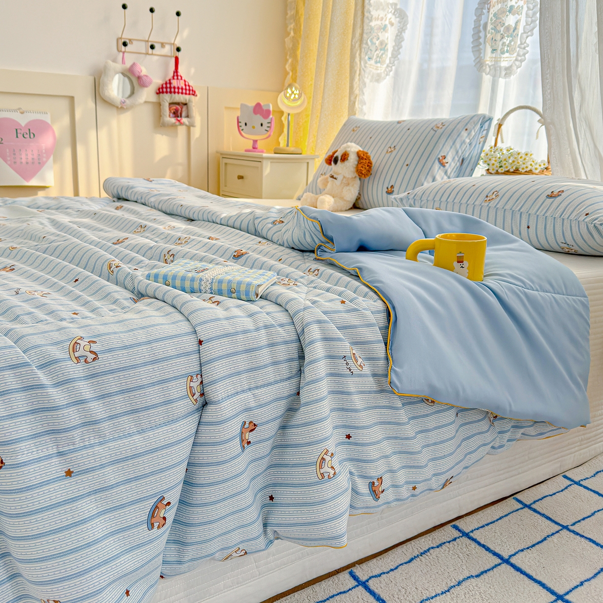 91家纺网 家纺一手货源 找家纺 弗苓家纺 2026新款A类水洗皱皱纱夏被夏凉被空调被 小木马