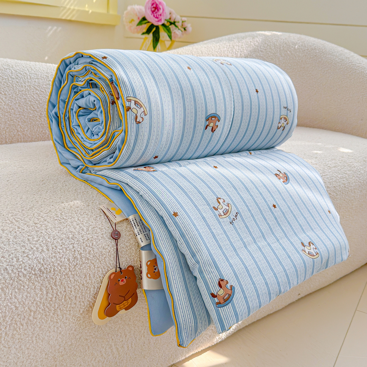 91家纺网 家纺一手货源 找家纺 弗苓家纺 2026新款A类水洗皱皱纱夏被夏凉被空调被 小木马