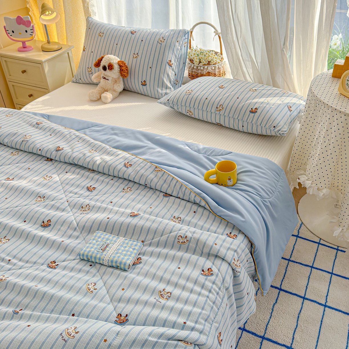 91家纺网 家纺一手货源 找家纺 弗苓家纺 2026新款A类水洗皱皱纱夏被夏凉被空调被 小木马