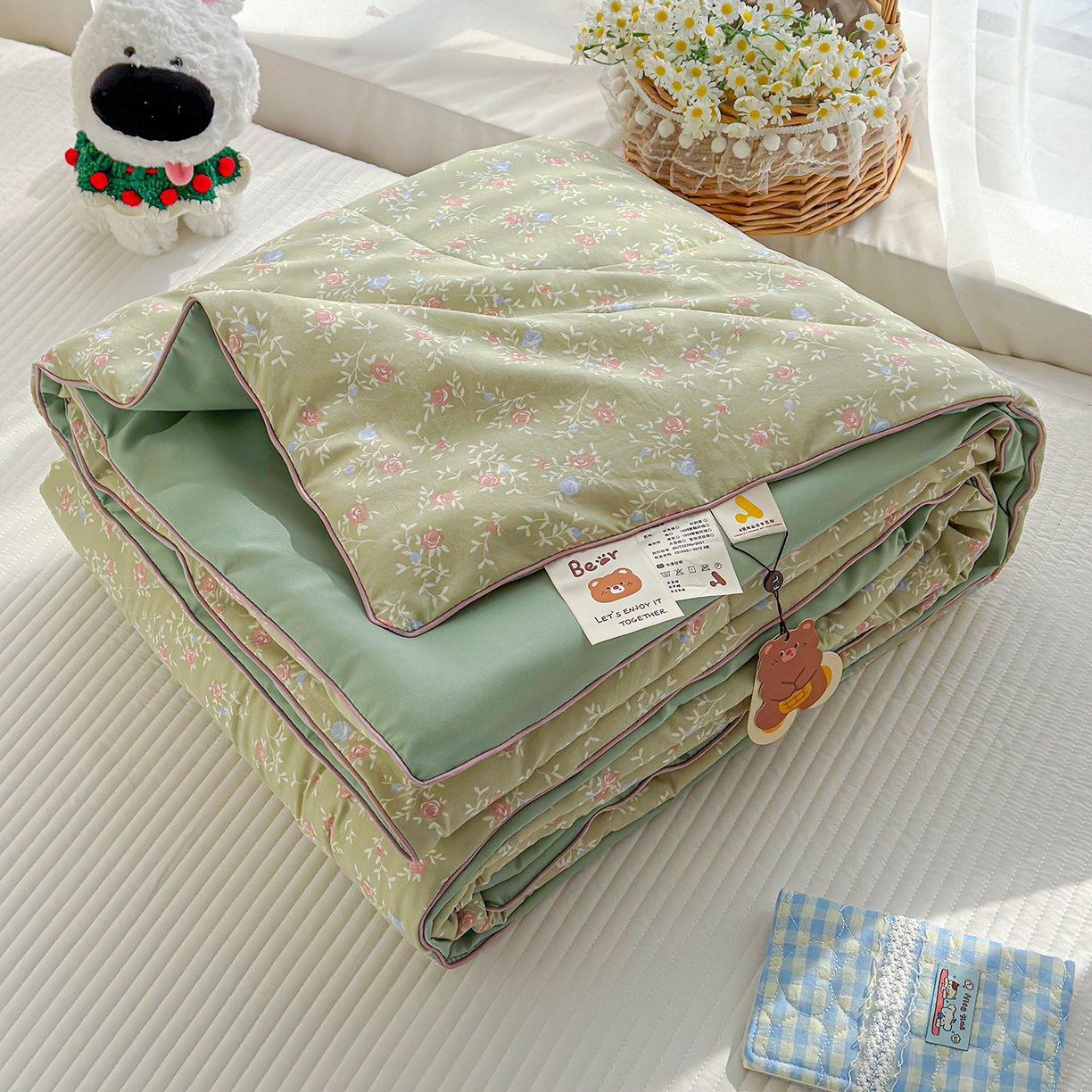 91家纺网 家纺一手货源 找家纺 弗苓家纺 2026新款A类水洗皱皱纱夏被夏凉被空调被 春日茶