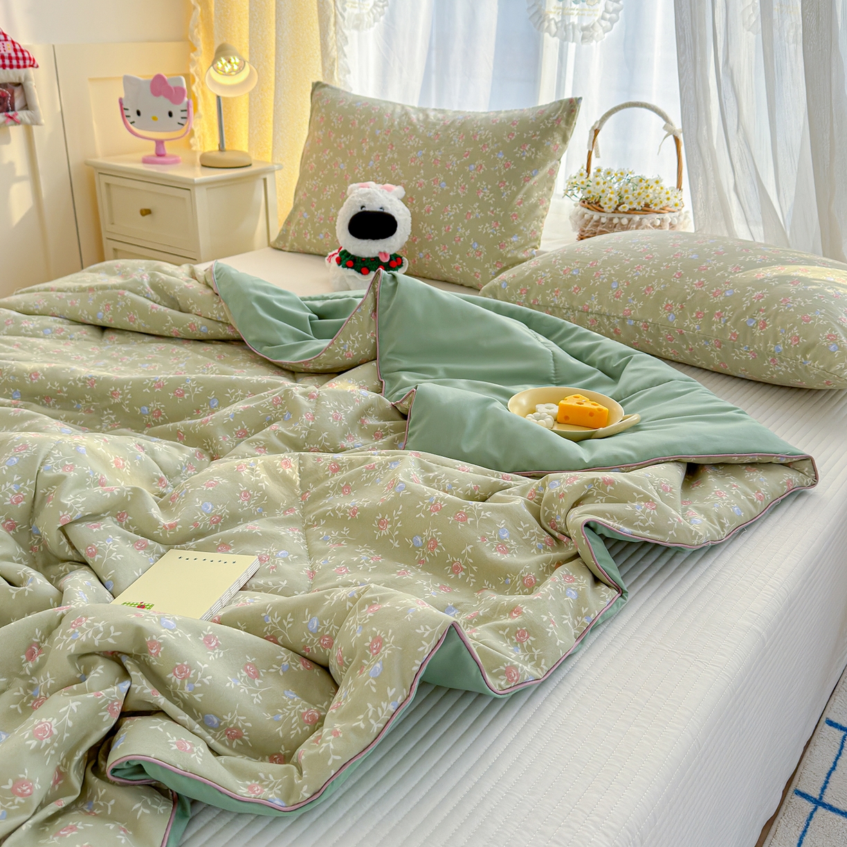 91家纺网 家纺一手货源 找家纺 弗苓家纺 2026新款A类水洗皱皱纱夏被夏凉被空调被 春日茶