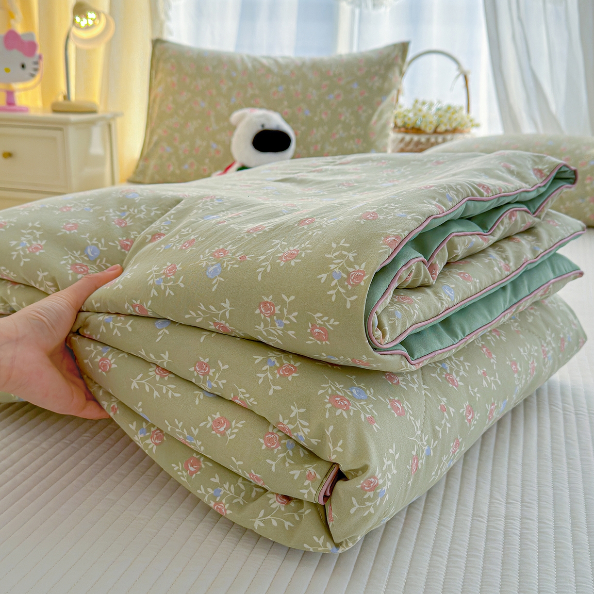 91家纺网 家纺一手货源 找家纺 弗苓家纺 2026新款A类水洗皱皱纱夏被夏凉被空调被 春日茶