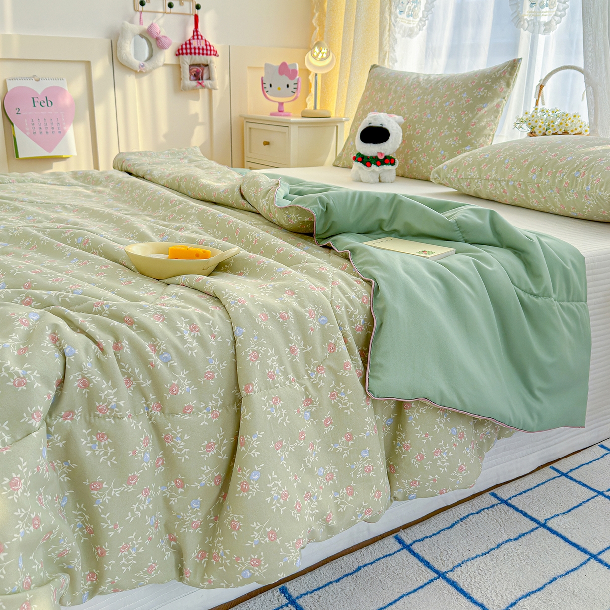 91家纺网 家纺一手货源 找家纺 弗苓家纺 2026新款A类水洗皱皱纱夏被夏凉被空调被 春日茶