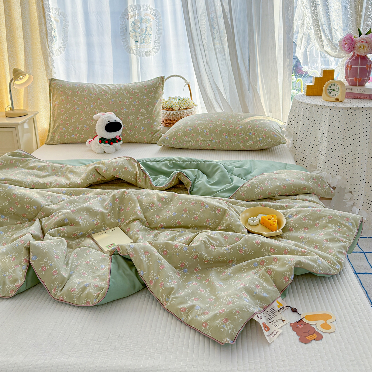 91家纺网 家纺一手货源 找家纺 弗苓家纺 2026新款A类水洗皱皱纱夏被夏凉被空调被 春日茶