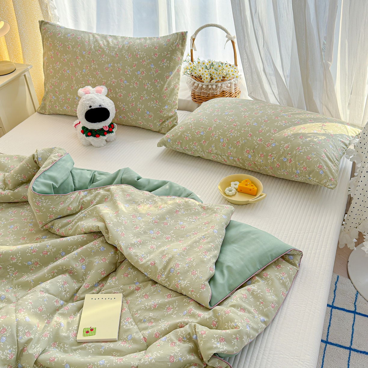 91家纺网 家纺一手货源 找家纺 弗苓家纺 2026新款A类水洗皱皱纱夏被夏凉被空调被 春日茶