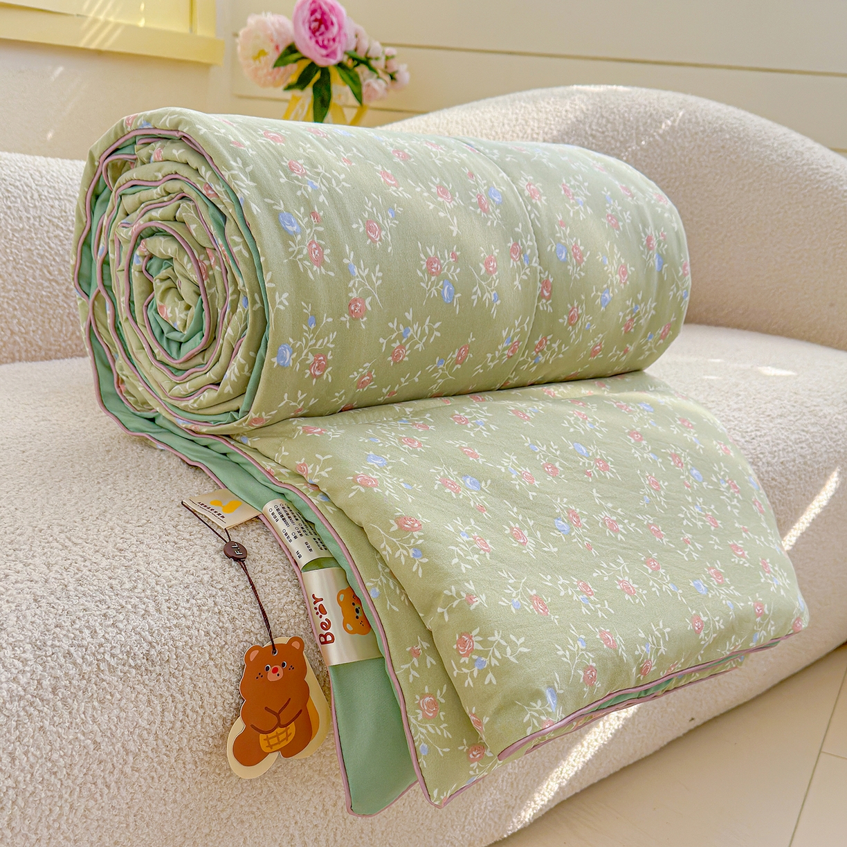 91家纺网 家纺一手货源 找家纺 弗苓家纺 2026新款A类水洗皱皱纱夏被夏凉被空调被 春日茶