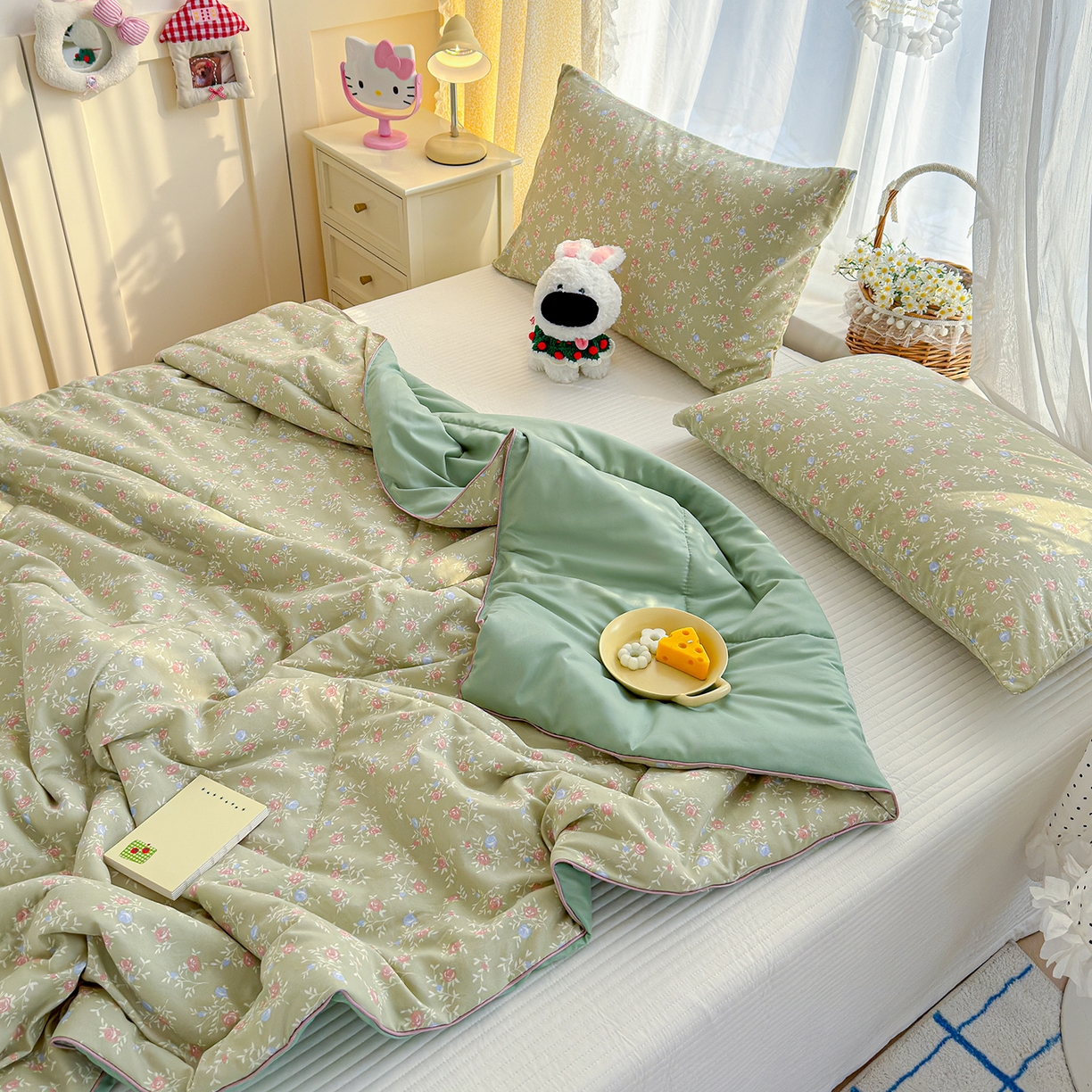 91家纺网 家纺一手货源 找家纺 弗苓家纺 2026新款A类水洗皱皱纱夏被夏凉被空调被 春日茶