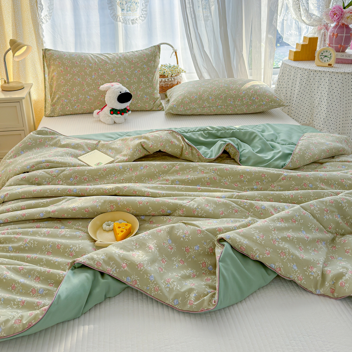 91家纺网 家纺一手货源 找家纺 弗苓家纺 2026新款A类水洗皱皱纱夏被夏凉被空调被 春日茶