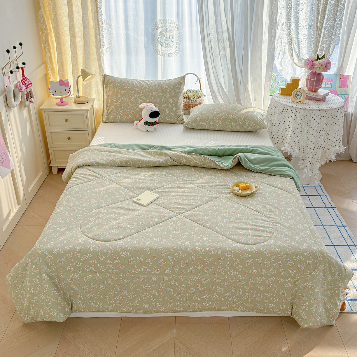 91家纺网 家纺一手货源 找家纺 弗苓家纺 2026新款A类水洗皱皱纱夏被夏凉被空调被 春日茶