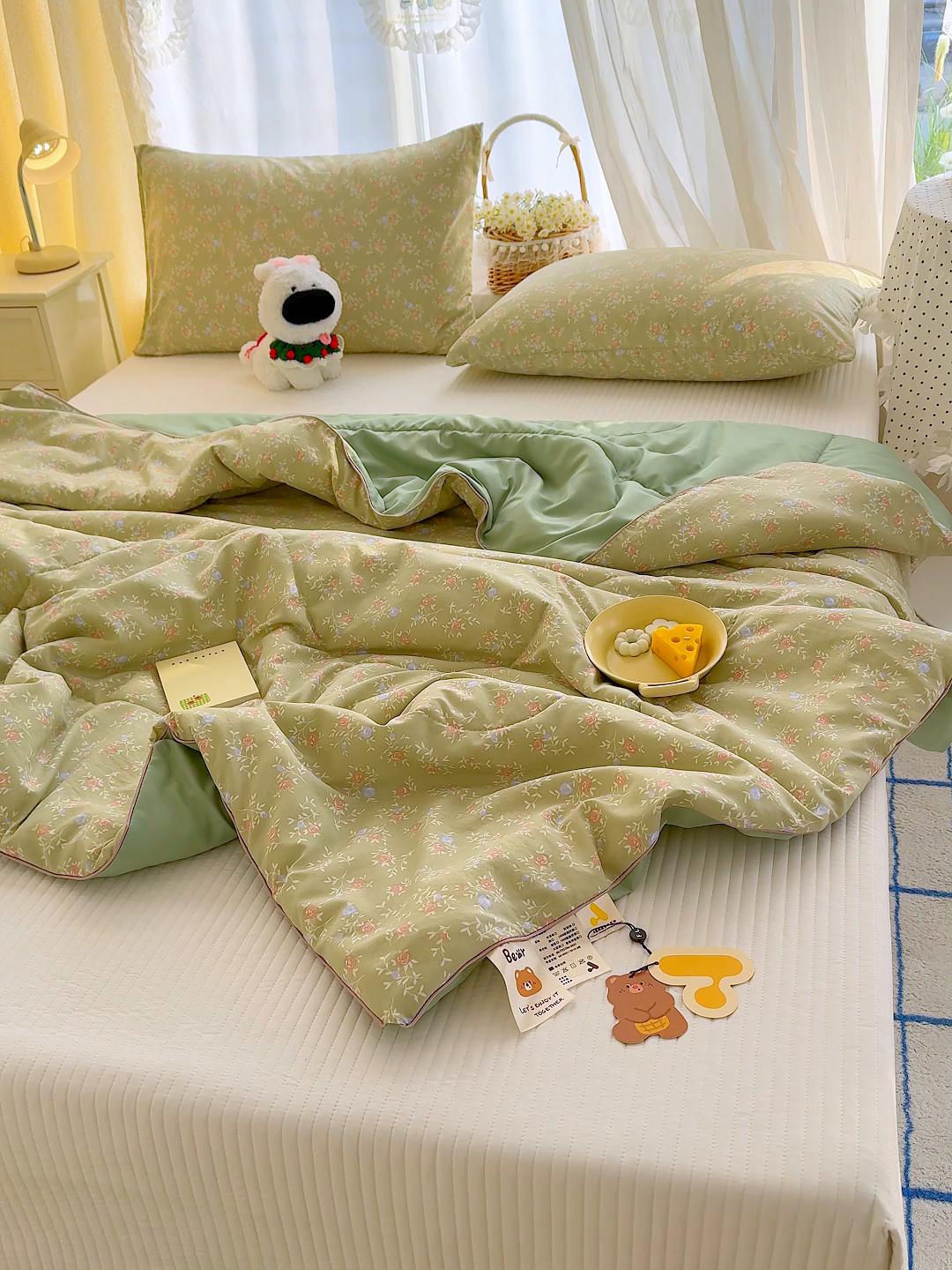 91家纺网 家纺一手货源 找家纺 弗苓家纺 2026新款A类水洗皱皱纱夏被夏凉被空调被 春日茶