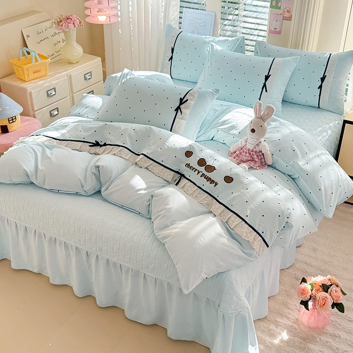 91家纺网 家纺一手货源 找家纺 （总）苏米娜家纺SUMINA 2026新款春夏古法水洗棉床盖款四件套-波点系列