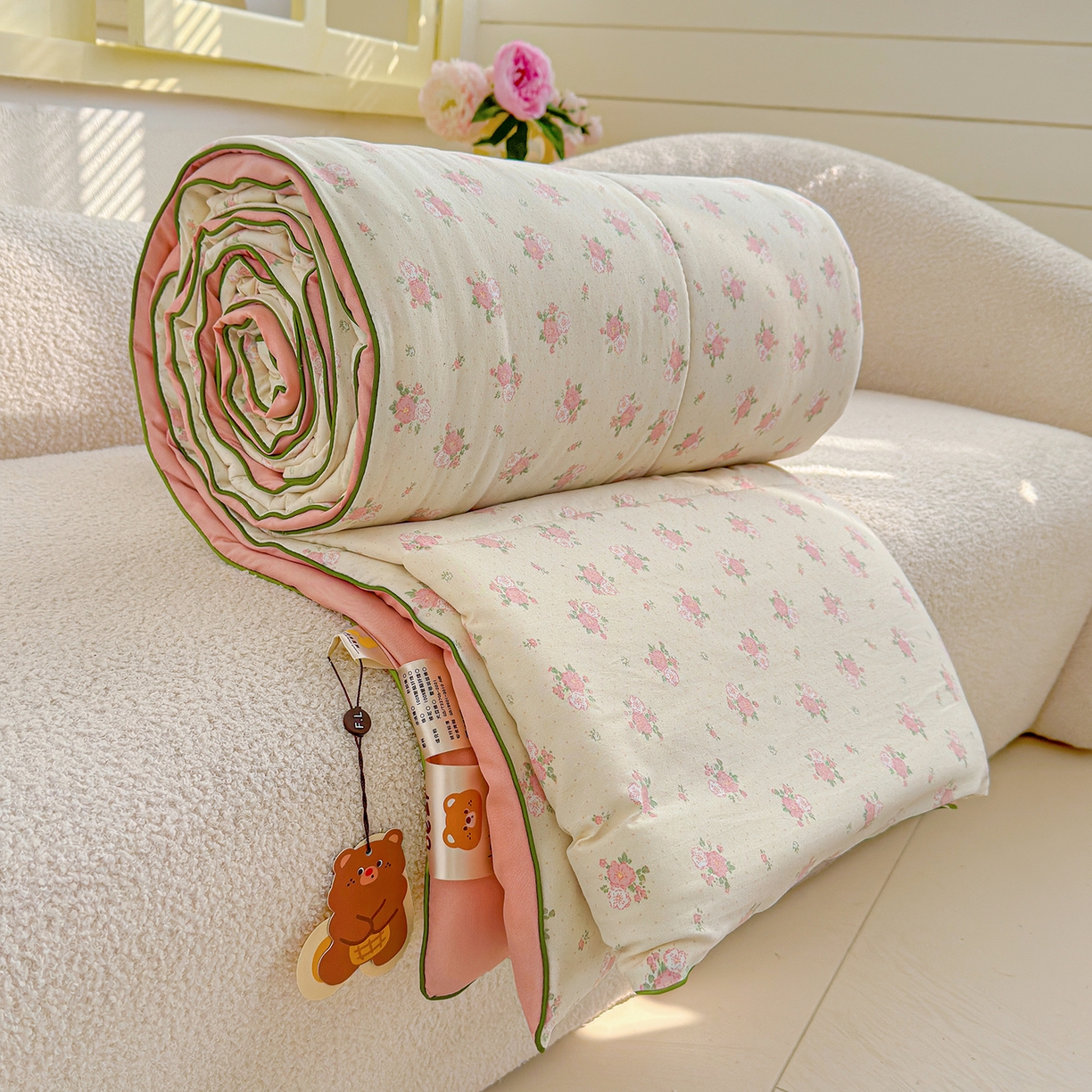 91家纺网 家纺一手货源 找家纺 弗苓家纺 2026新款A类水洗皱皱纱夏被夏凉被空调被 温柔海