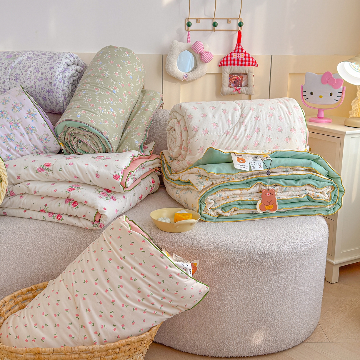 91家纺网 家纺一手货源 找家纺 弗苓家纺 2026新款A类水洗皱皱纱夏被夏凉被空调被 组合图（仅供展示不可下单）